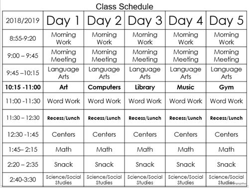 Kindergarten Schedule 